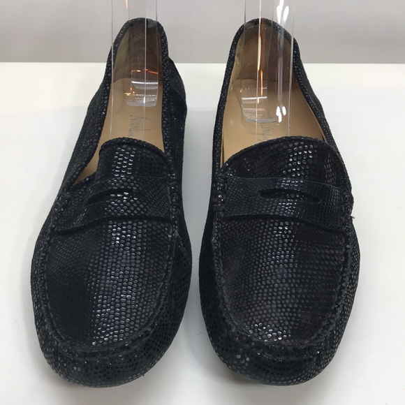 Neiman Marcus Black Leather Penny Loafer Driving Shoes - Picture 1 of 8
